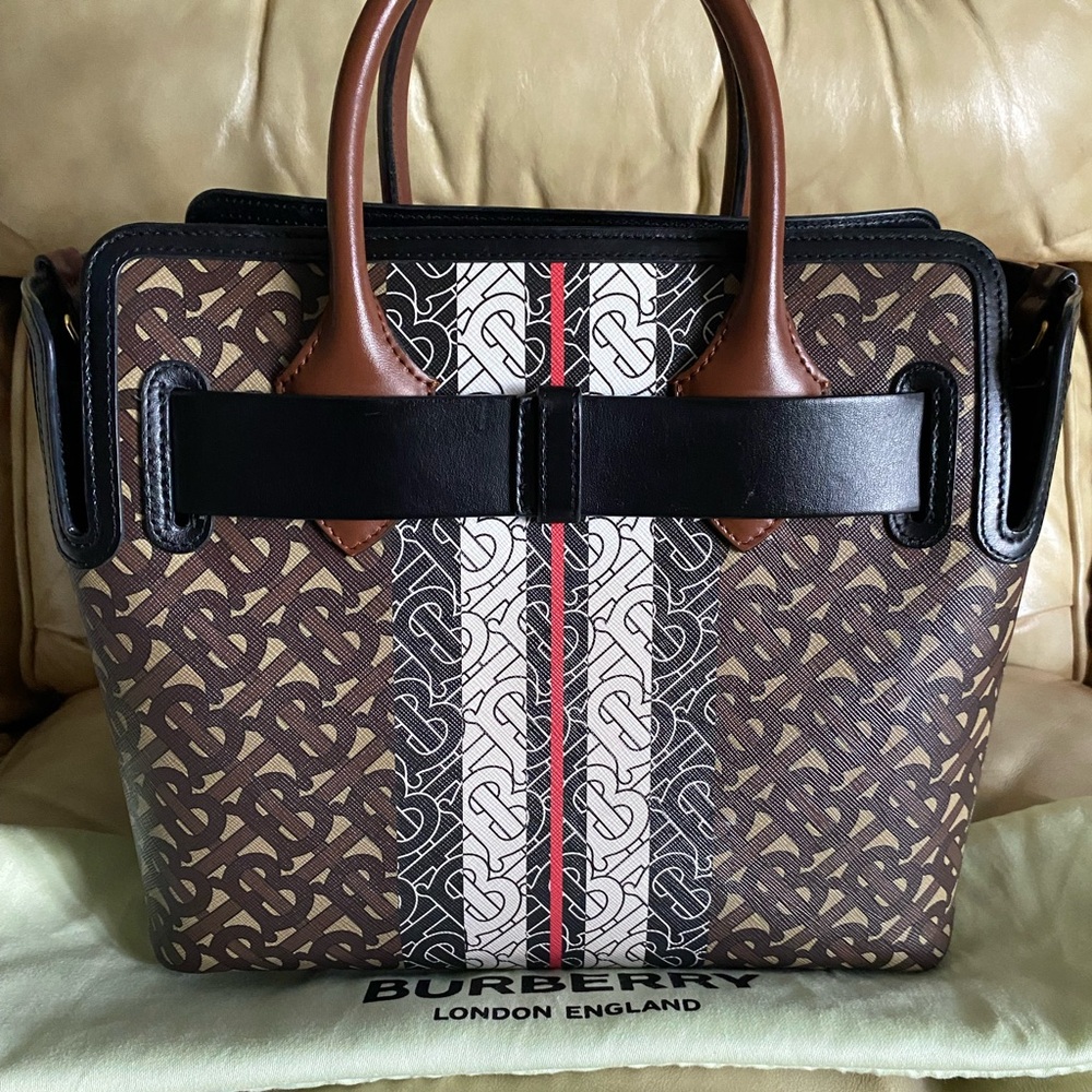 SALE Burberry Belt Bag Satchel w/Strap Monogram Stripe E-canvas 2Way Leather COA - Picture 6 of 16